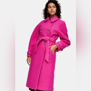Topshop Arin Bouclé Trench Coat in fuchsia pink NWOT